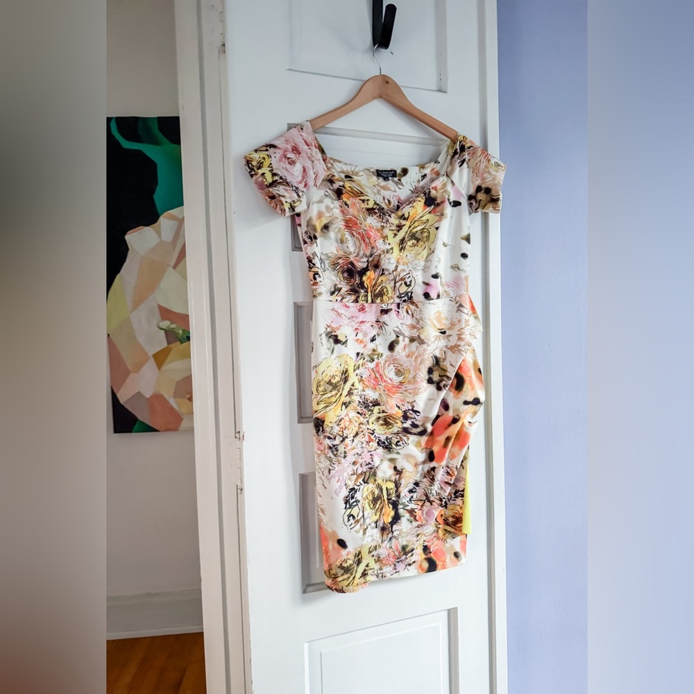 Chiara Boni Floral Midi Dress in White, Yellow, Pink